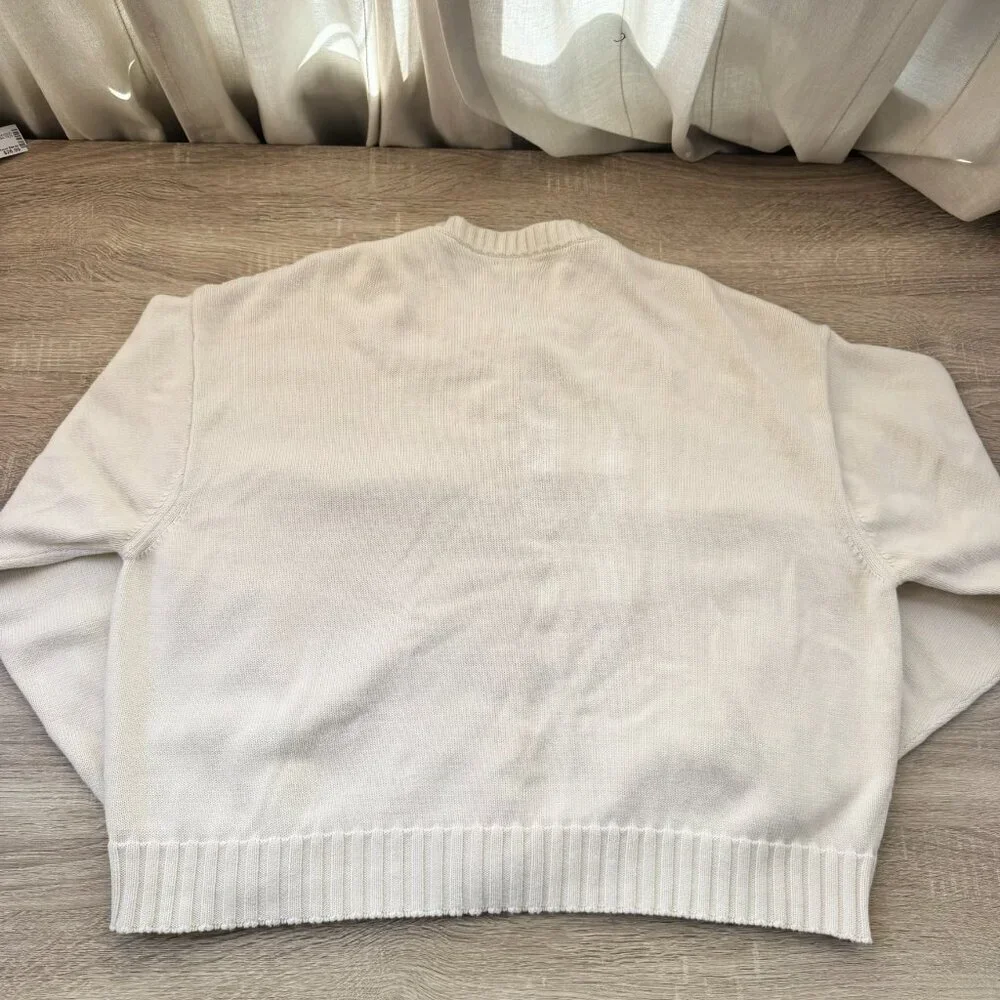 Donni The Cotton Knit Cardigan Sweater Creme Large - Picture 6 of 14